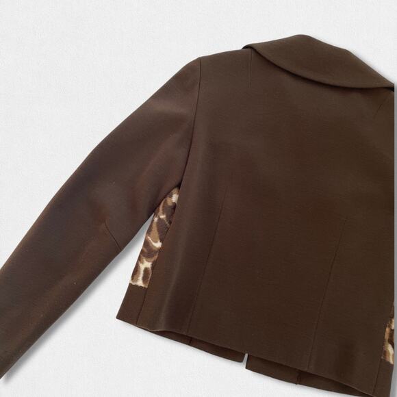 Mod  60s / 70s Double Knit Animal Print Velveteen Vintage Crop Jacket Big Collar - Picture 12 of 13